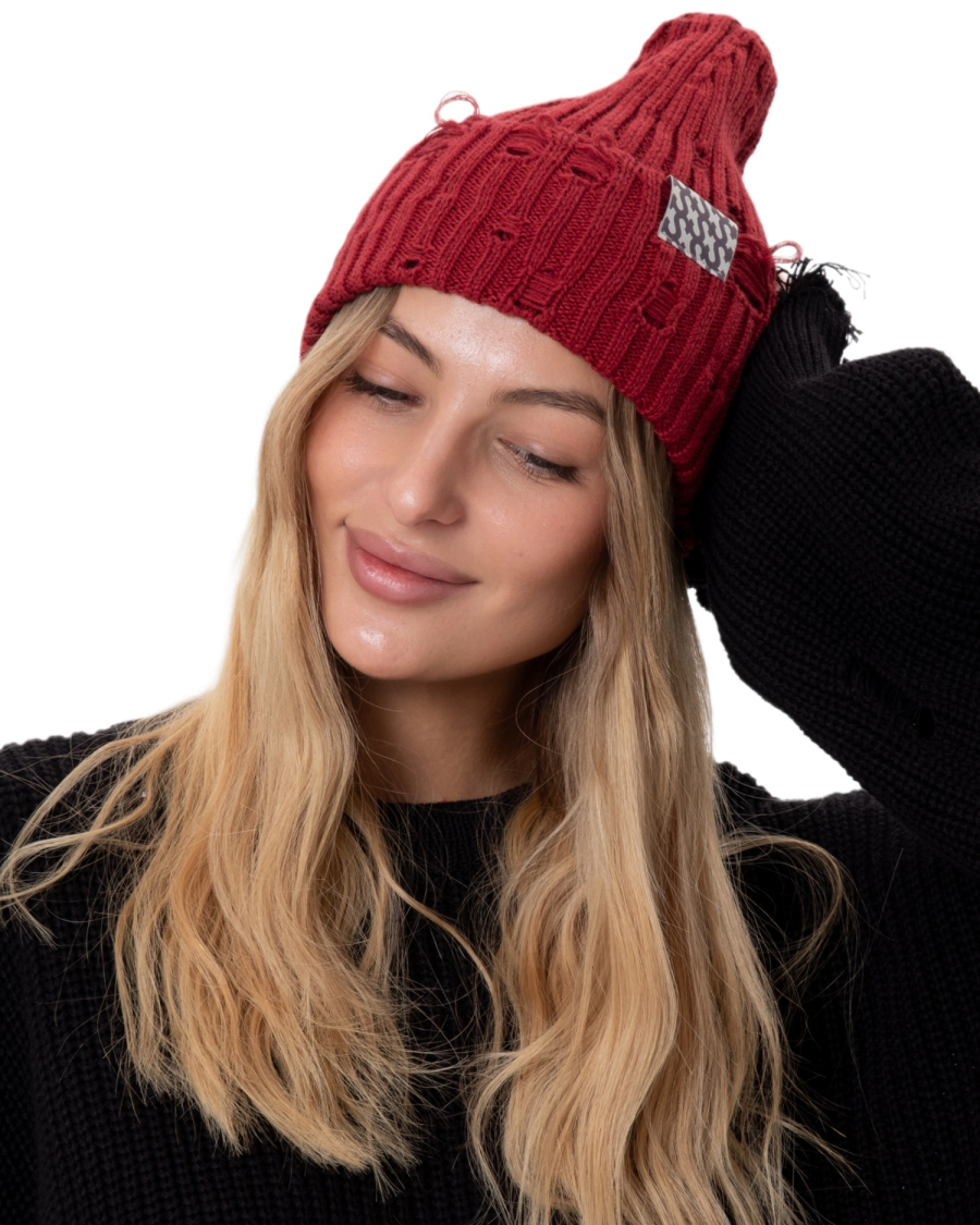 Шапка KNITTED TORN Suborbia, цвет: burgundy 04012 купить онлайн