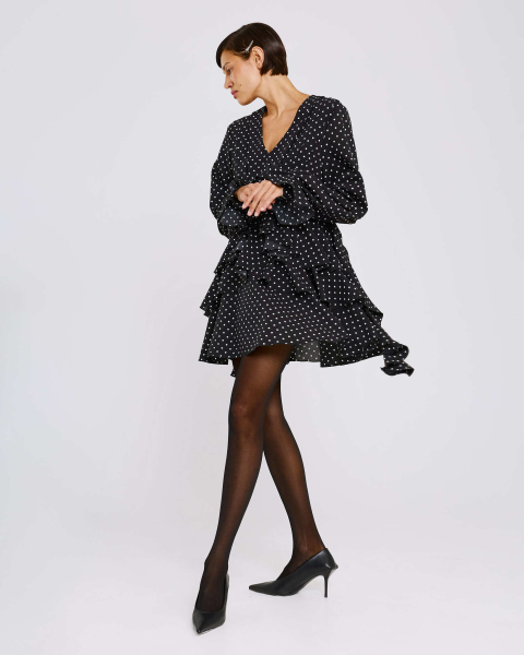 Платье мини с воланами в горох Anmuse, цвет: Черный, RB26SP313-BLC купить онлайн