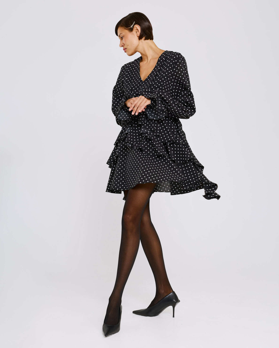 Платье мини с воланами в горох Anmuse, цвет: Черный, RB26SP313-BLC купить онлайн