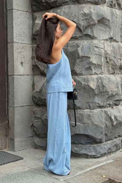 Брюки широкие из тенсела LIGHT BLUE