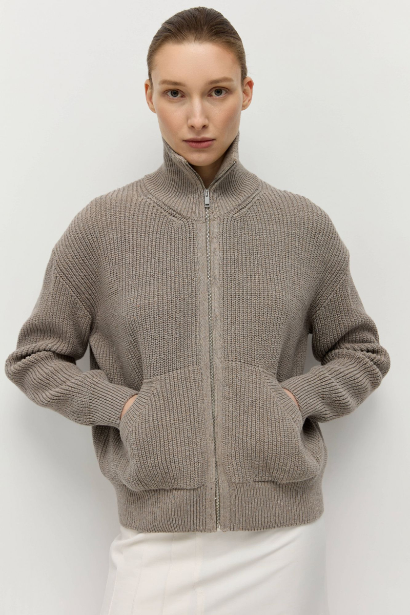 Кардиган на молнии из переработанного хлопка AROUND, цвет: Серо-бежевый, 259_27C05 купить онлайн