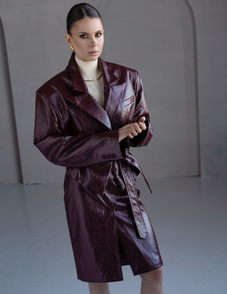 Юбка из экокожи с разрезом миди VLVT, цвет: Бордовый, 00-00005125 купить онлайн