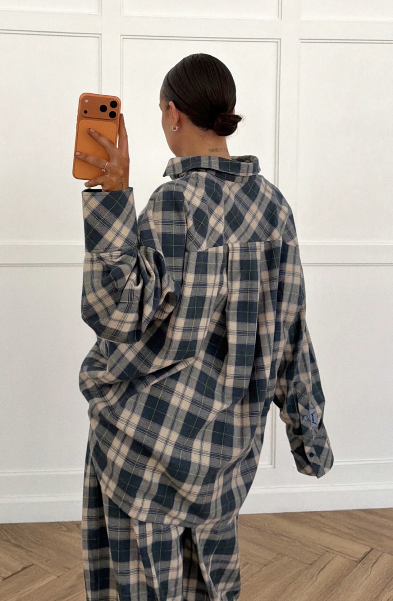 Рубашка объемная в клетку Label .B, цвет: сине-зеленый,  купить онлайн