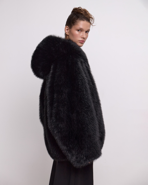 Экошуба оверсайз с капюшоном Only me, цвет: Черный, ЭШ7098 купить онлайн