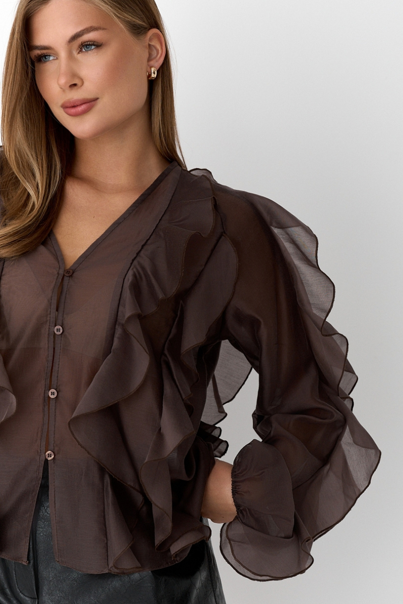 Блуза из лиоцелла с рюшами Ricoco, цвет: Кофейный, 6083/1 купить онлайн