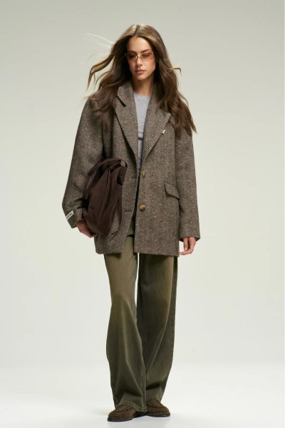 Пальто-жакет "Ёлочка" с мушкой Brown Erist store, цвет: коричневый, НФ-00002560 купить онлайн