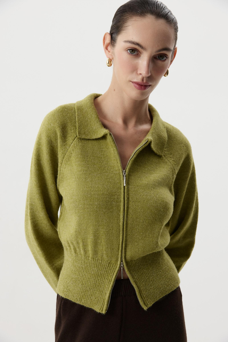 Кардиган на молнии с шерстью альпаки Charmstore, цвет: оливковый,  купить онлайн