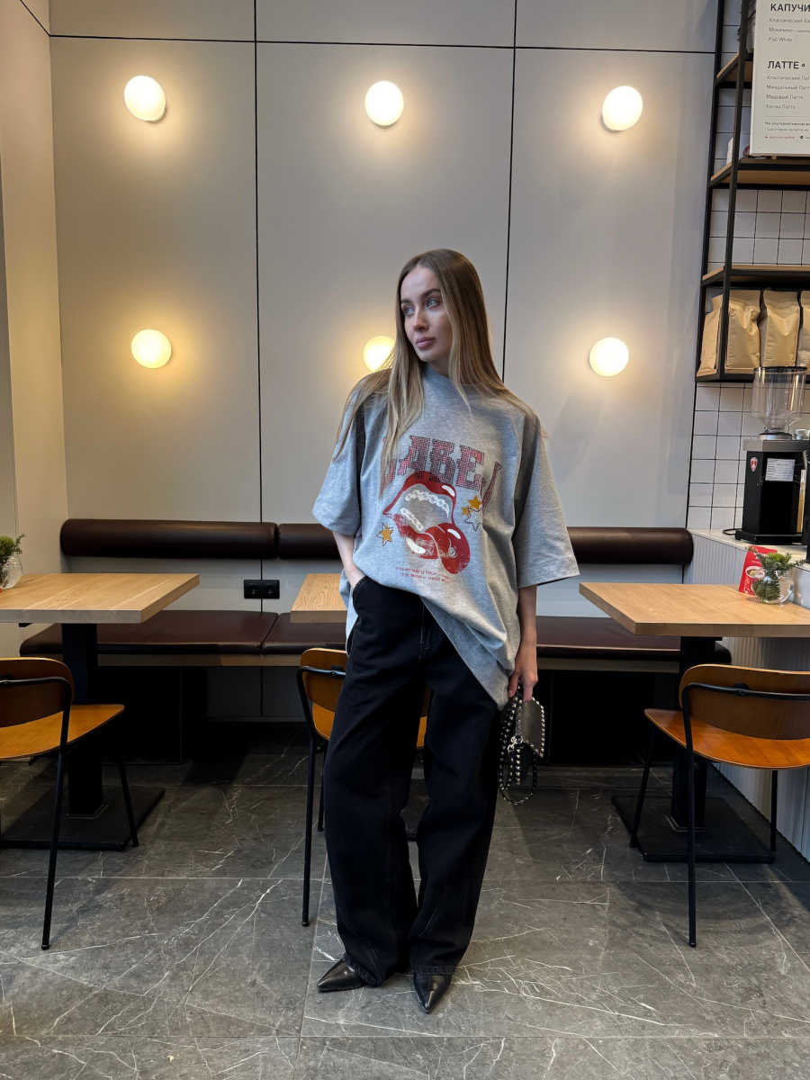 Футболка со стразами GRAY MELANGE Label .B, цвет: GRAY MELANGE, Tp.04.3.5536.1125GRM купить онлайн