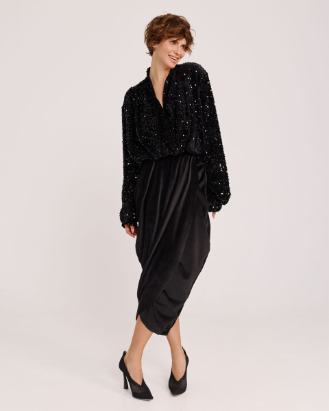 Юбка миди из бархата BLACK Anmuse, цвет: Черный, SKT25W212-BLC купить онлайн