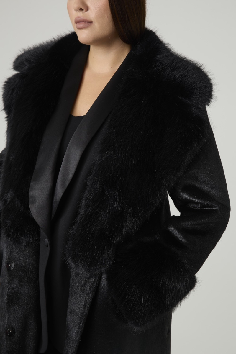 Пальто однобортное с отделкой мехом 4forms, цвет: Черный, 65459 купить онлайн