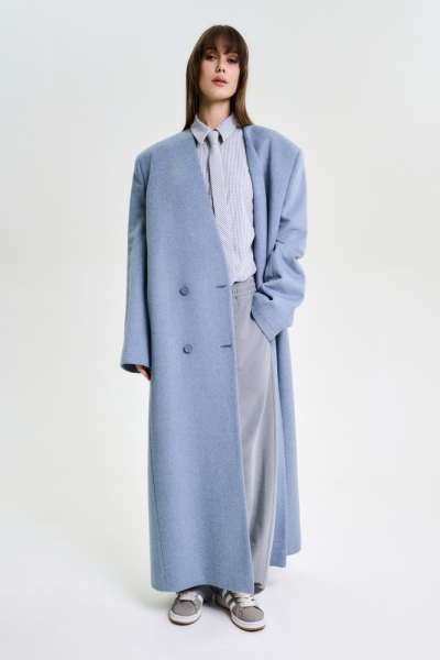 Пальто без лацканов LIGHT BLUE