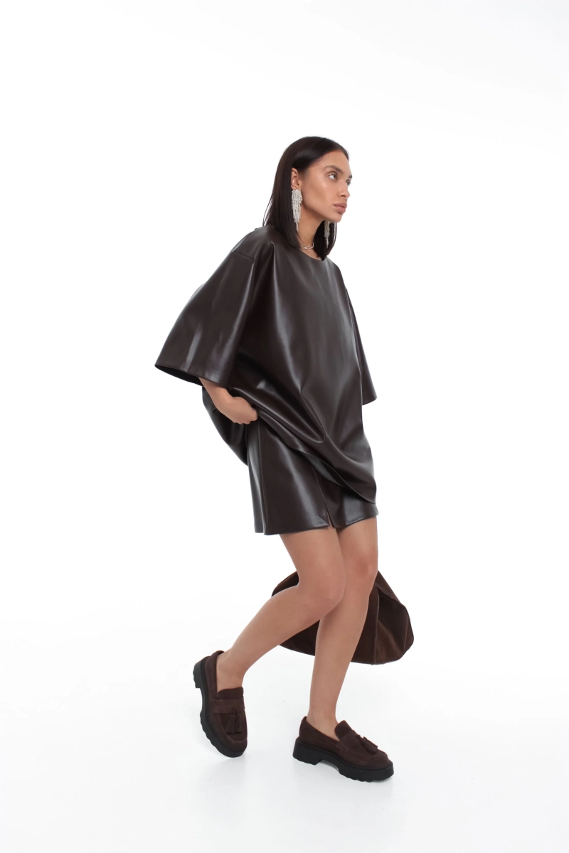 Футболка из экокожи GARCHIT, цвет: коричневый,  купить онлайн