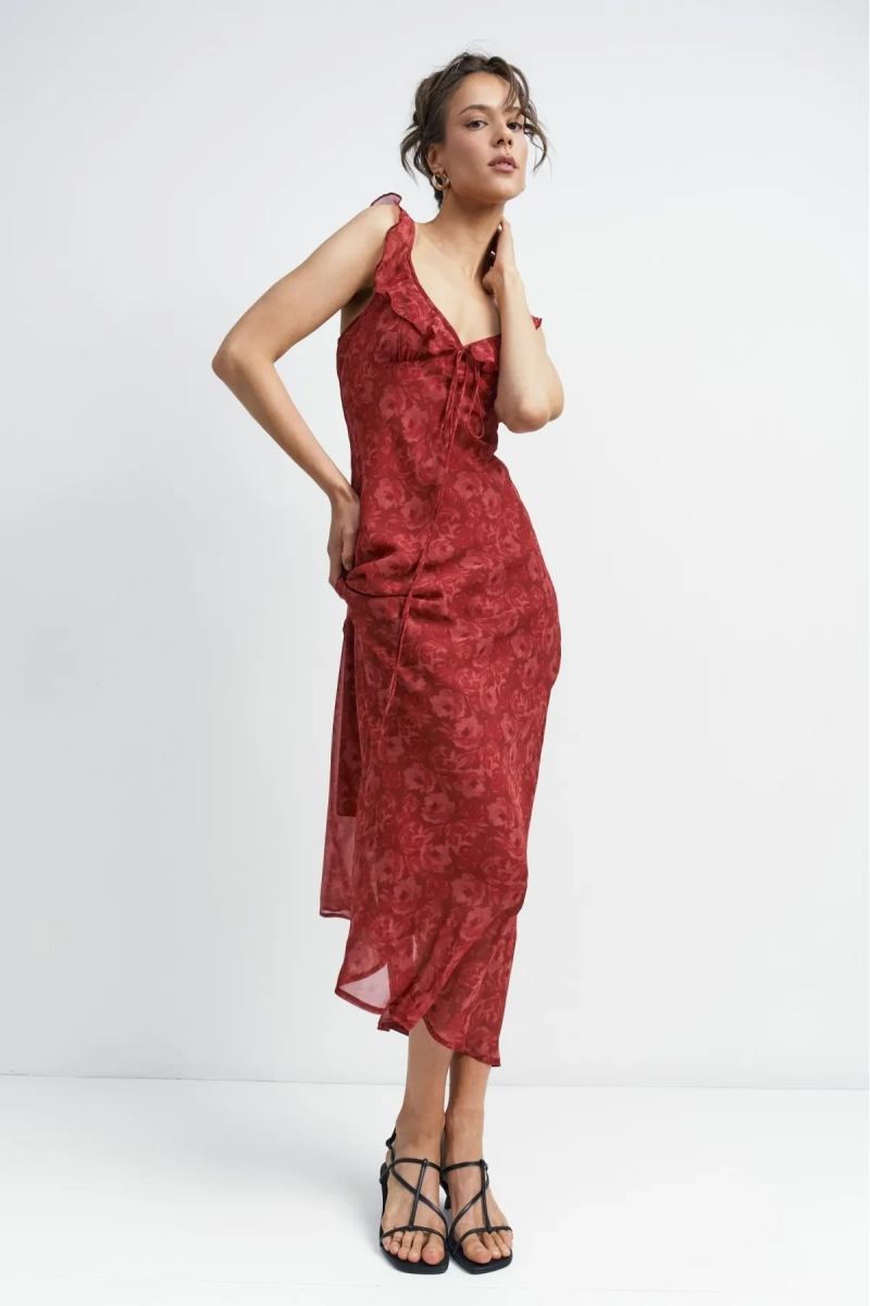 Платье с рюшами Erist store, цвет: красный, НФ-00003901 купить онлайн