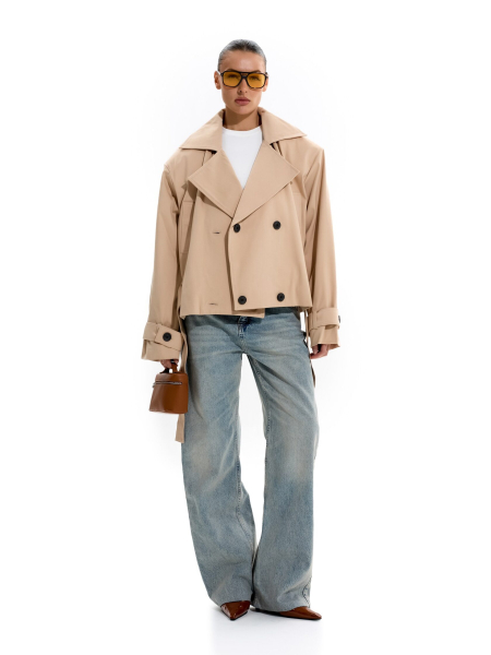 Укороченный тренч с объемными плечами ANOTHER SELECT, цвет: бежевый, 00051 купить онлайн