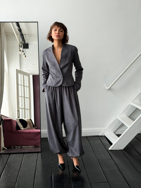 Жакет из замши GARCHIT, цвет: серый, GARZamJakBr купить онлайн