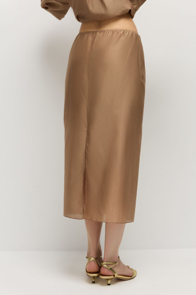 Юбка прямая из шелка с хлопком AROUND, цвет: темно-бежевый,  купить онлайн