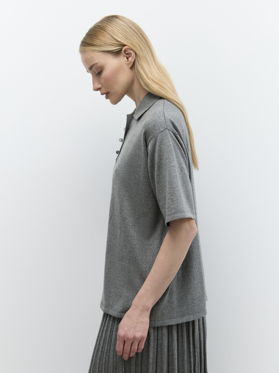 Поло с пуговицами-леденцами AROUND, цвет: серый, 219_54CA001 купить онлайн