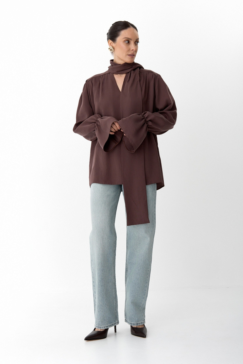 Блуза из 100% лиоцелла с бантом Ricoco, цвет: сливовый, 7001/2 купить онлайн