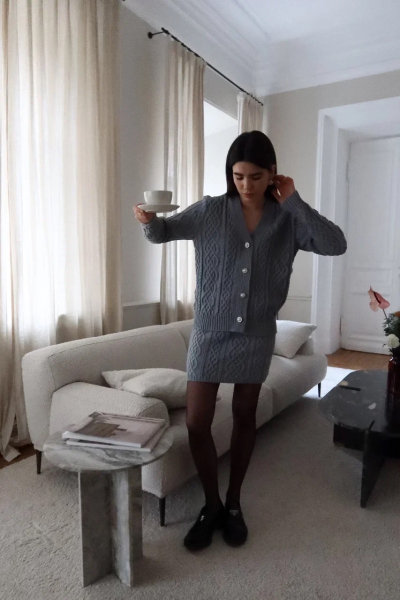 Костюм с косами кардиган и юбка VELVET, цвет: серый, 00-00004746 купить онлайн