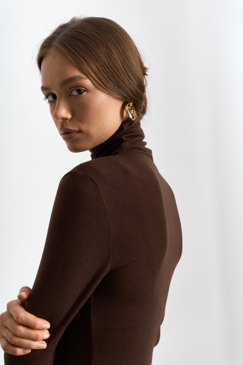 Водолазка из тенсела и шерсти Ricoco, цвет: шоколадный, 6090/5 купить онлайн