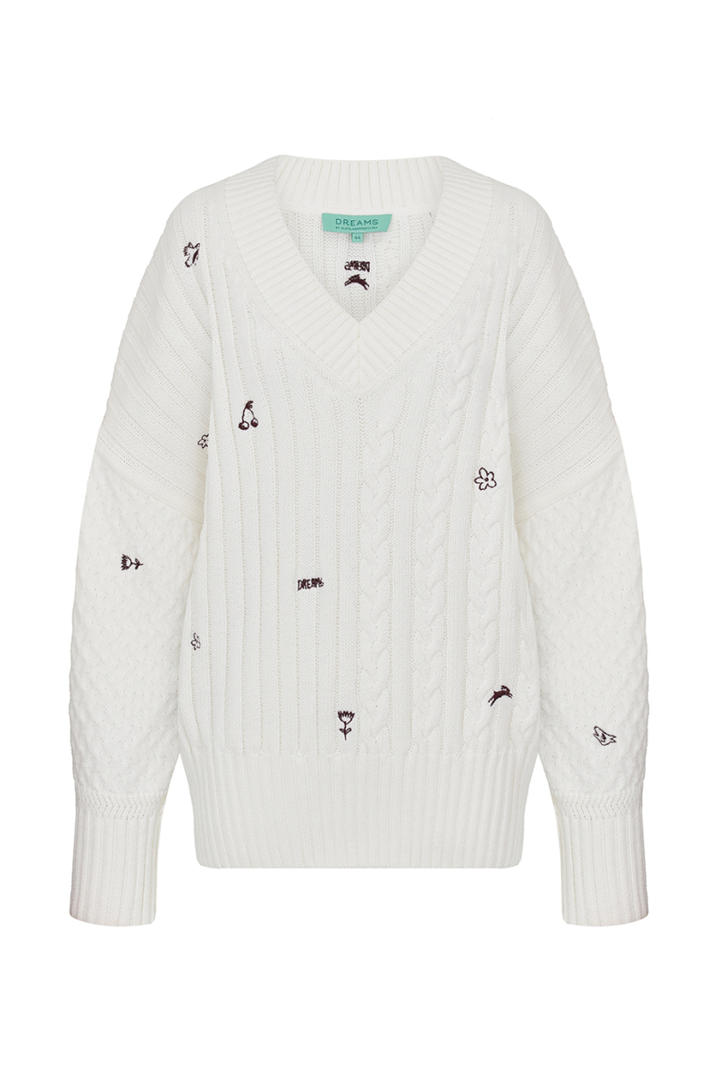 Джемпер с косами и вышивкой DREAMS BY ALENA AKHMADULLINA, цвет: белый, 126104140304639/413000 купить онлайн