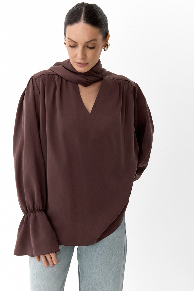 Блуза из 100% лиоцелла с бантом Ricoco, цвет: сливовый, 7001/2 купить онлайн