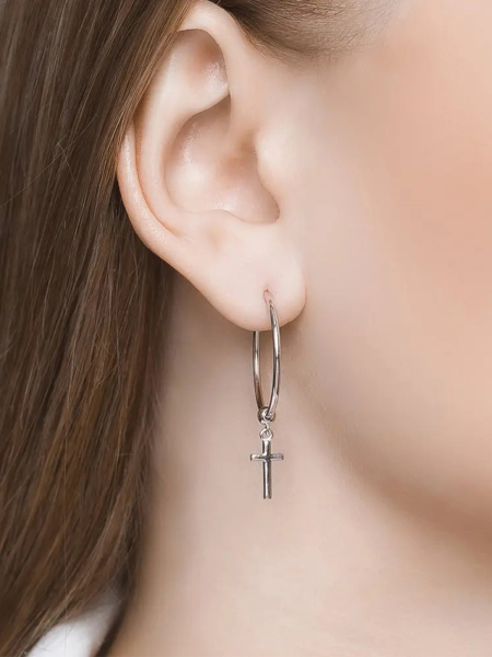 Серьги-конго со съёмными крестиками Tosya Store, цвет: серебро, 94023887 купить онлайн