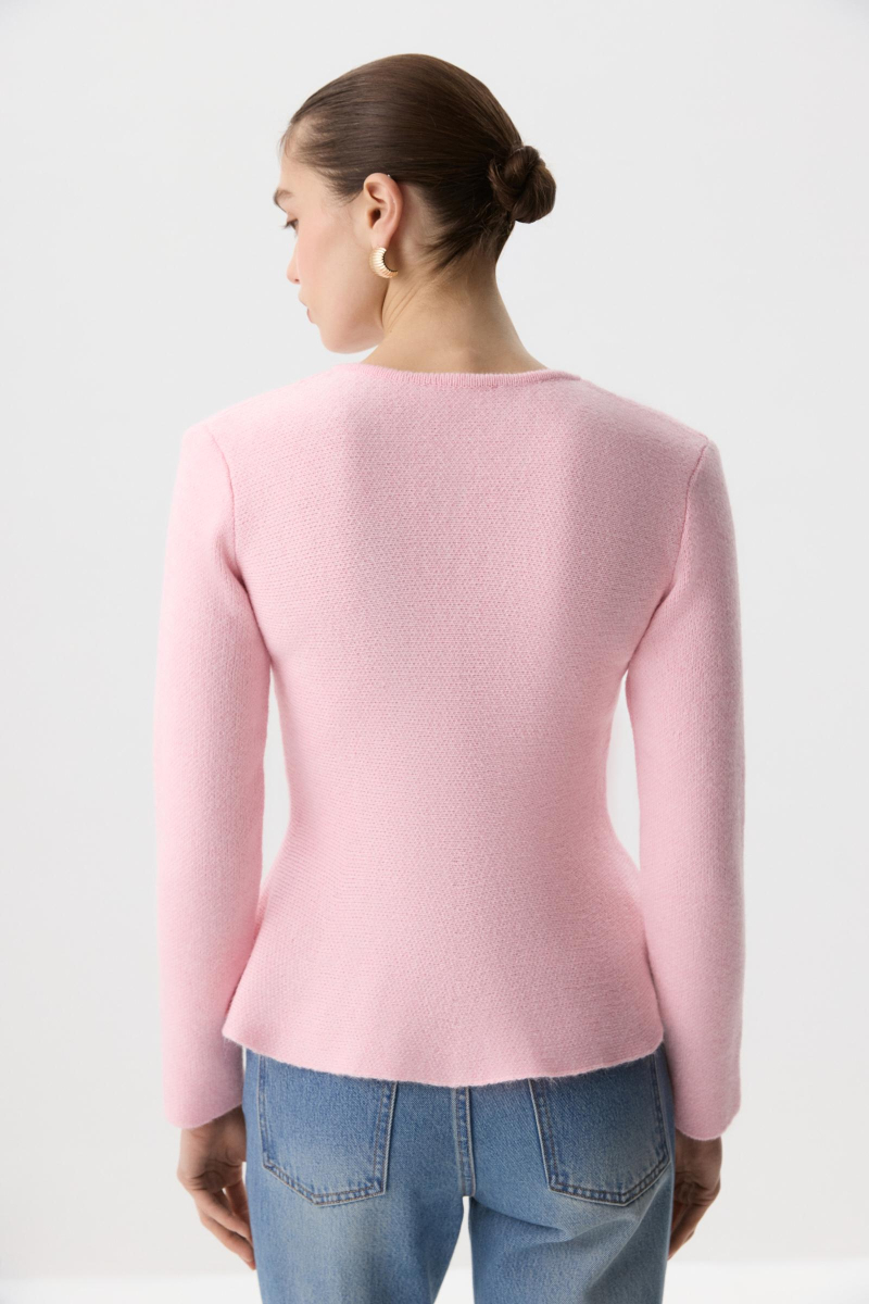 Кардиган вязаный с баской Charmstore, цвет: пудровый, 305-443108-227 купить онлайн