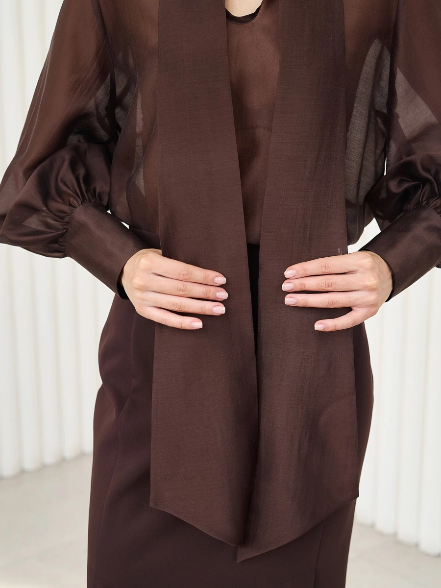 Блуза воздушная с бантом I.B.W., цвет: шоколад, BL031 купить онлайн