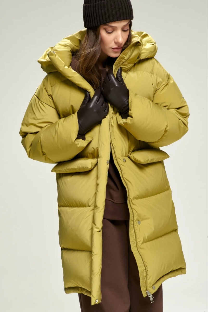 Пуховик удлиненный Olive Erist store, цвет: оливковый, НФ-00002829 купить онлайн