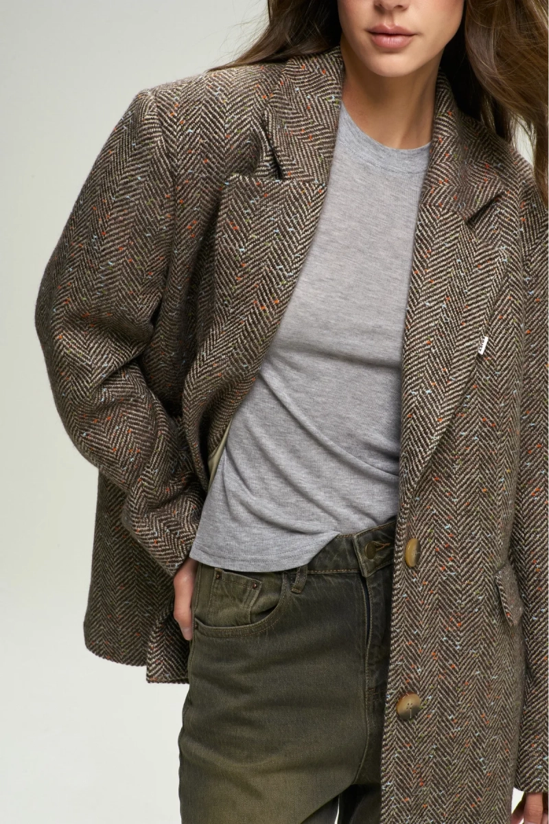 Пальто-жакет "Ёлочка" с мушкой Brown Erist store, цвет: коричневый, НФ-00002560 купить онлайн