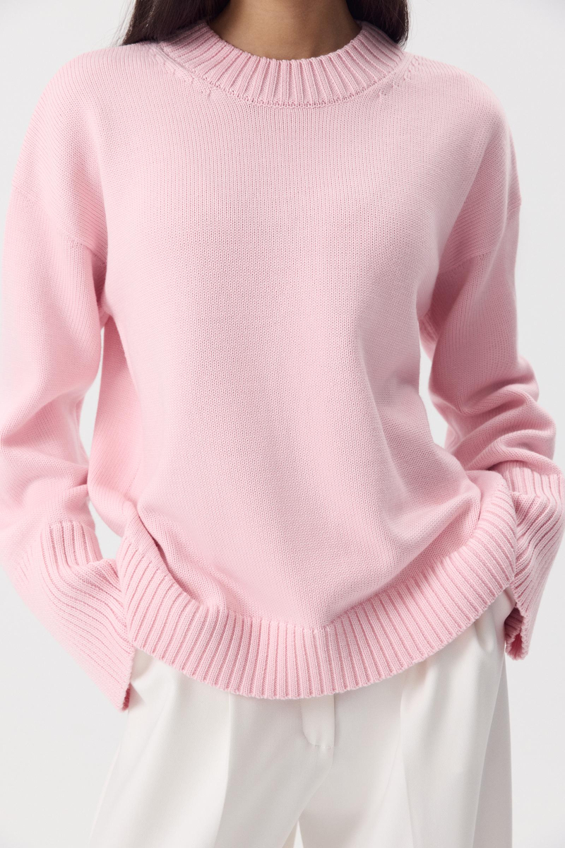 Джемпер из мериносовой шерсти с круглым вырезом Charmstore, цвет: розовый, 303-44798-221 купить онлайн