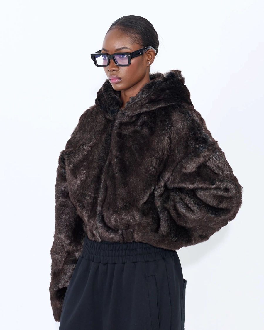 Шуба бомбер CROPPED BROWN ASIA ST 71, цвет: коричневый, Ast71.fur-bmbr-crop купить онлайн