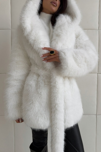 Шуба удлинённая с капюшоном SODAMODA, цвет: белый, 15914 купить онлайн