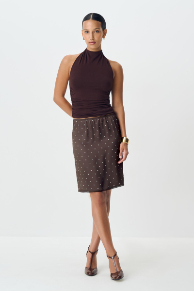 Юбка из сатина в горох Charmstore, цвет: шоколадный, 116-39239-551 купить онлайн