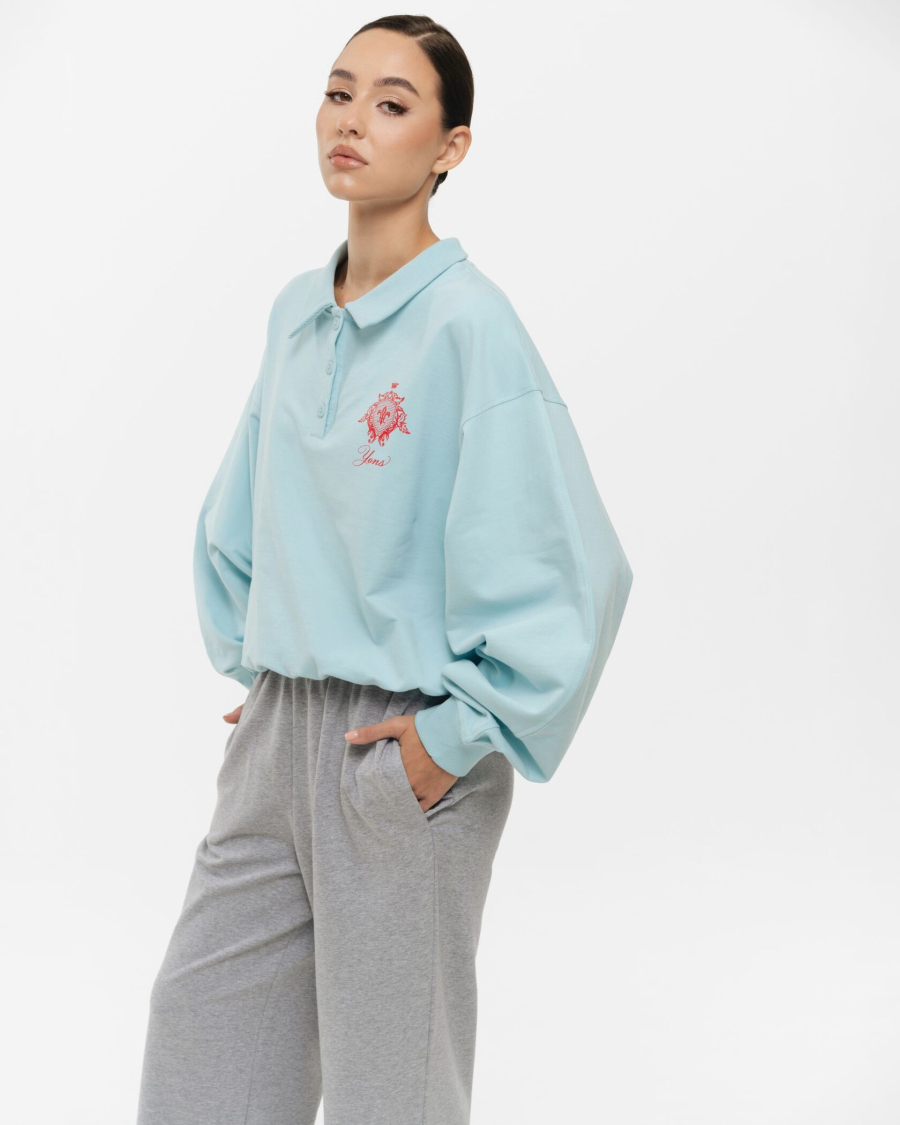 Свитшот-поло YONSRU, цвет: голубой,  купить онлайн