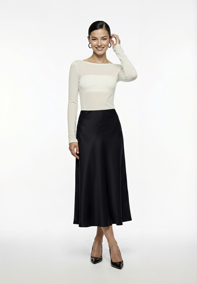 Юбка миди из атласа REFERT, цвет: Черный, 07-2541/1-2511 купить онлайн