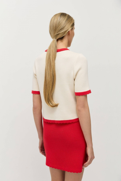 Джемпер-футболка с фигурным краем AROUND, цвет: светло-бежевый/красный, 219_123CA005 купить онлайн