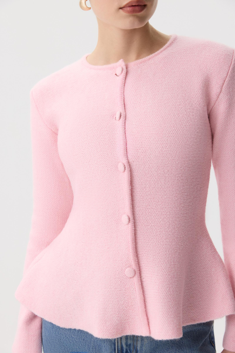 Кардиган вязаный с баской Charmstore, цвет: пудровый, 305-443108-227 купить онлайн