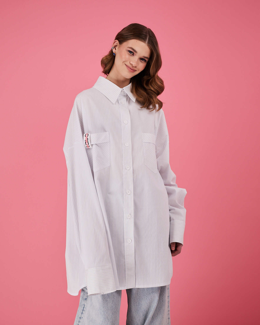 Рубашка макси оверсайз #25 TABOO, цвет: белый с голубым, Rub25 купить онлайн