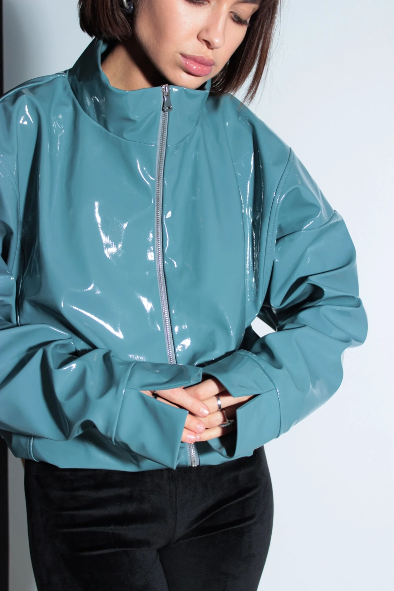 Бомбер из лаковой экокожи GARCHIT, цвет: голубой, GARLakeBomb купить онлайн