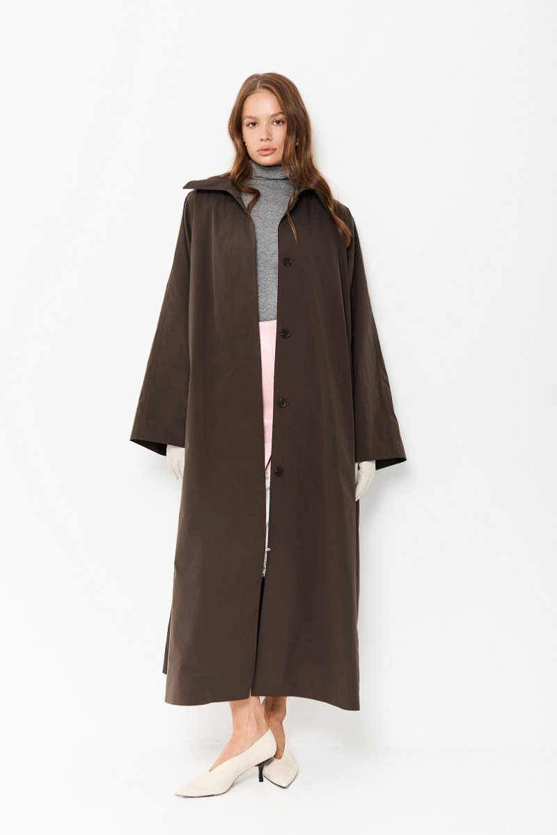 Тренч облегченный из технологичной ткани Ricoco, цвет: горький шоколад, 7067/3 купить онлайн
