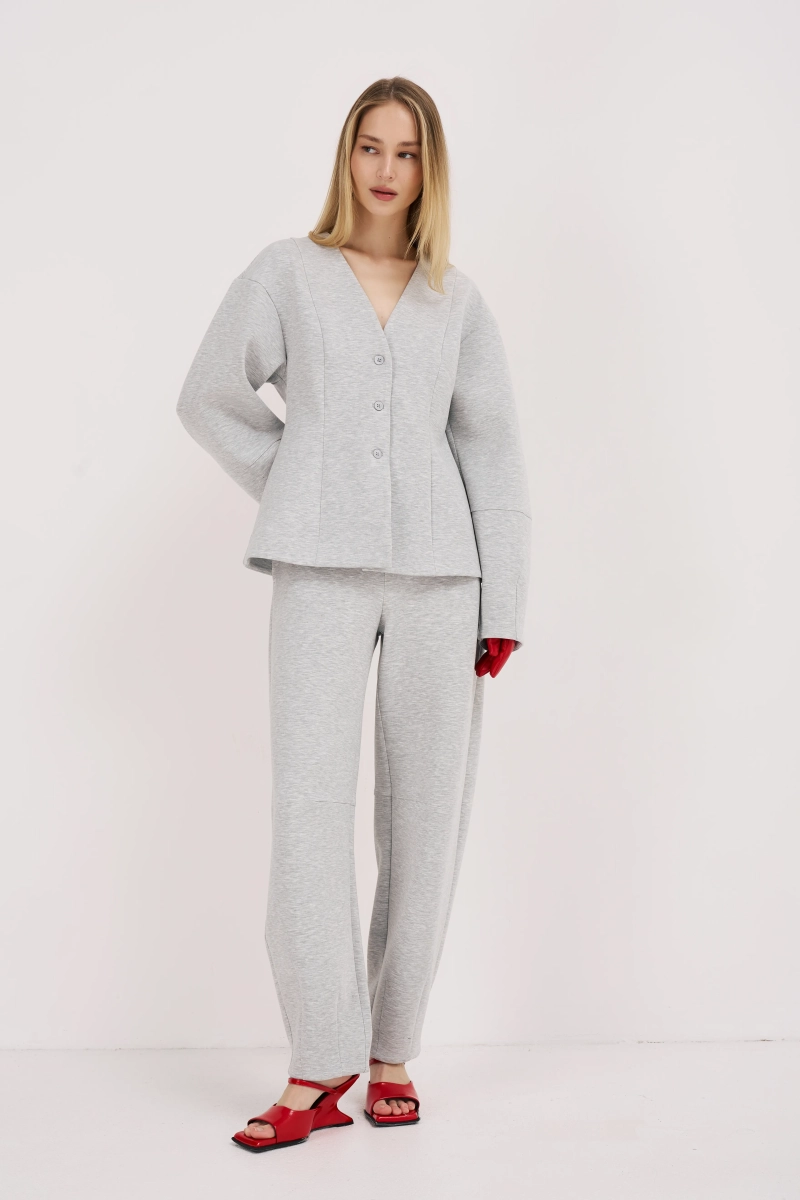 Брюки из трикотажного модала Ricoco, цвет: серый меланж,  купить онлайн