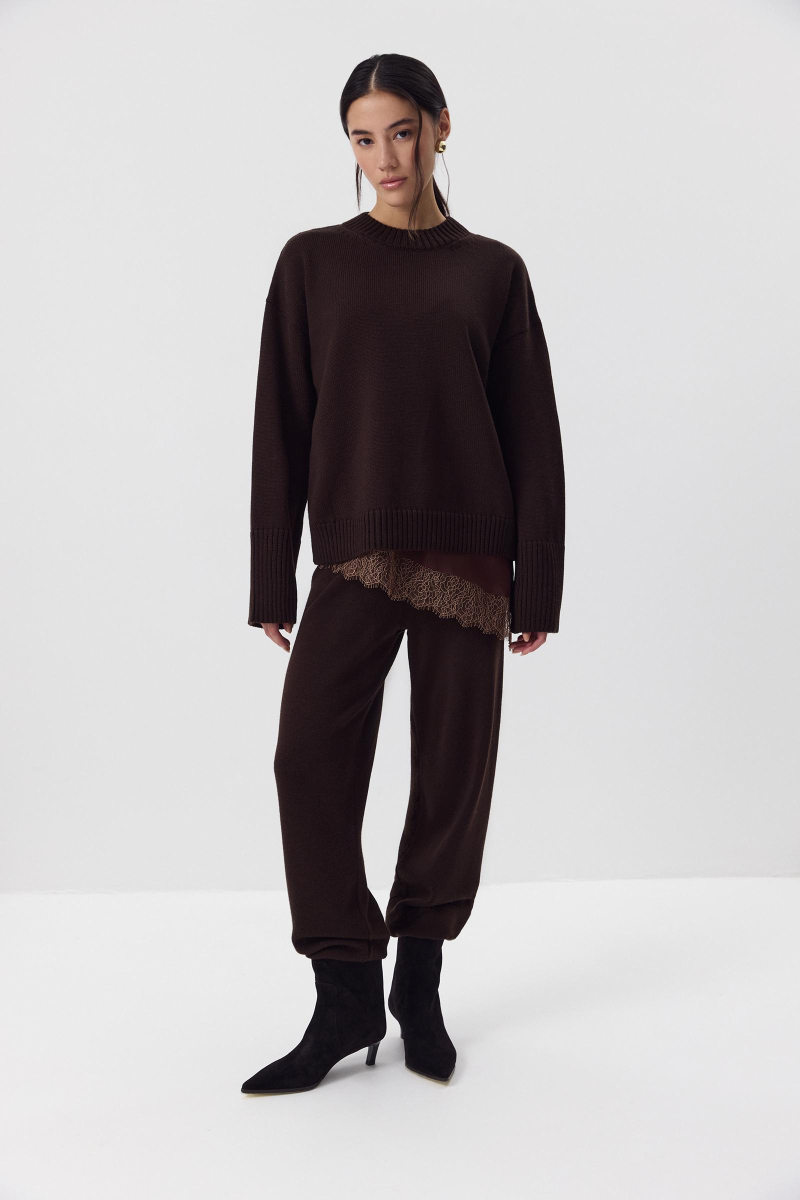 Джемпер из мериносовой шерсти с круглым вырезом Charmstore, цвет: шоколадный, 303-44798-551 купить онлайн