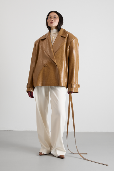 Тренч из текстурной кожи MIA AIM, цвет: рыжий, MIA737 купить онлайн