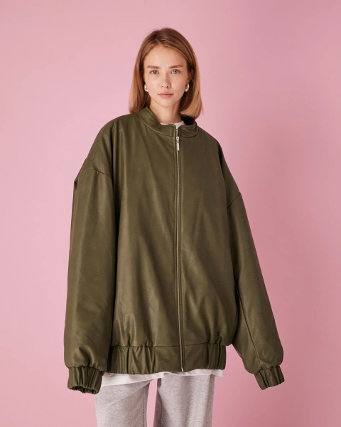 Бомбер из эко-кожи maxiover TABOO, цвет: зеленый, BrMaxiLeatherKhaki купить онлайн