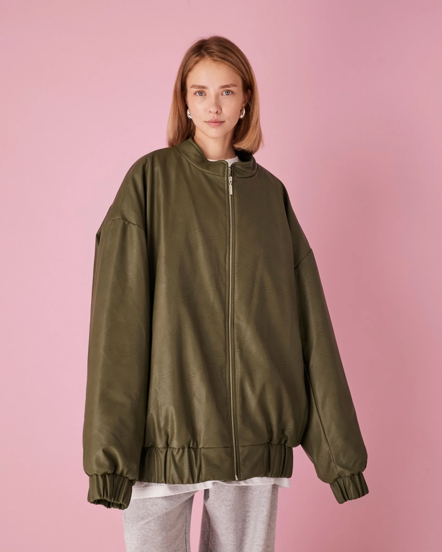 Бомбер из эко-кожи maxiover TABOO, цвет: зеленый, BrMaxiLeatherKhaki купить онлайн