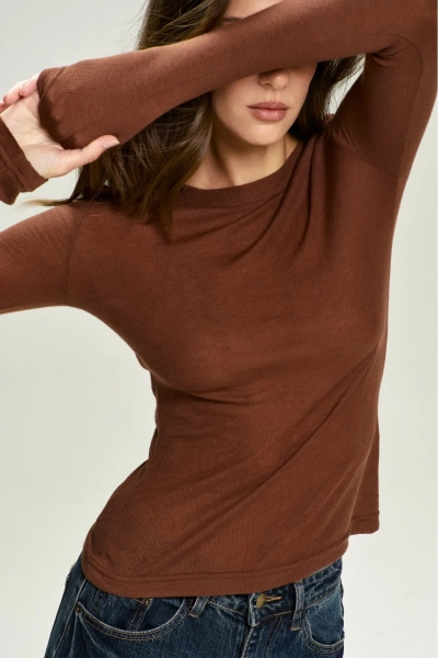 Лонгслив Basic с необработанным краем Brown Erist store, цвет: коричневый, НФ-00002819 купить онлайн