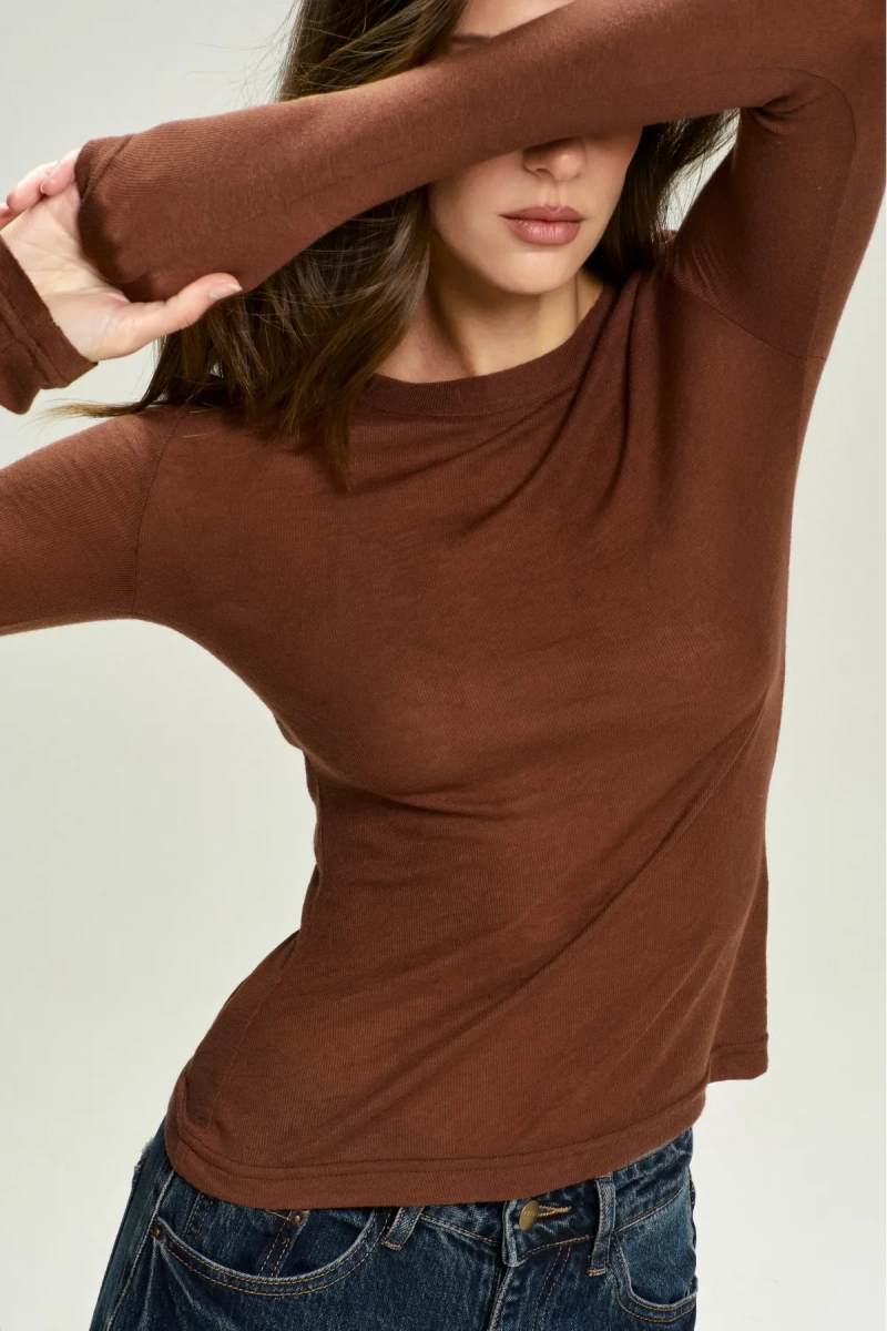 Лонгслив Basic с необработанным краем Brown Erist store, цвет: коричневый, НФ-00002819 купить онлайн