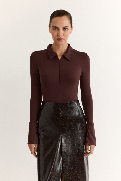 Боди из смесовой вискозы TOPTOP, цвет: коричневый, TT.022.17927.700 купить онлайн